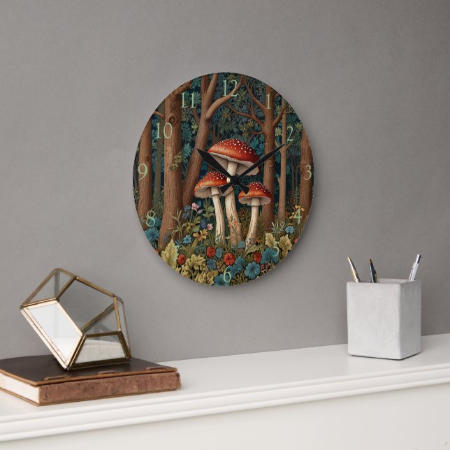 Elegant boho mushroom woodland  forest large clock (Office)
