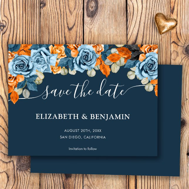 Elegant Boho Navy Blue And Rust Terracota Wedding Save The Date (Creator Uploaded)