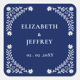 Elegant Boho Navy Floral Wedding  Square Sticker