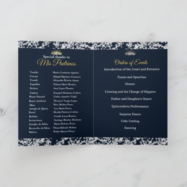Elegant Boho Navy Silver Quinceañera Spanish Program (Inside)