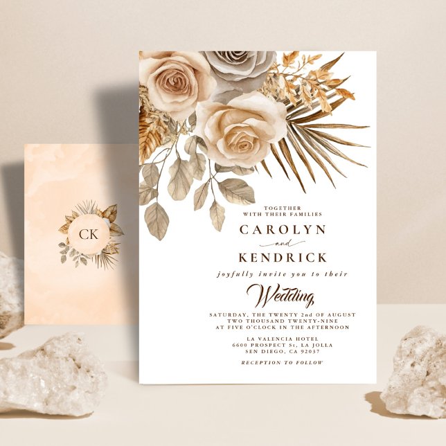 Elegant Boho Neutral Floral Accents Wedding Invitation (Creator Uploaded)