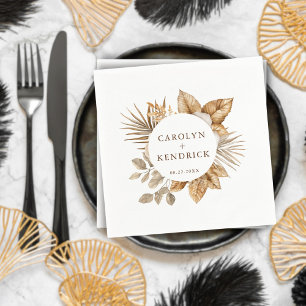 Elegant Boho Neutral Floral Accents Wedding Napkin