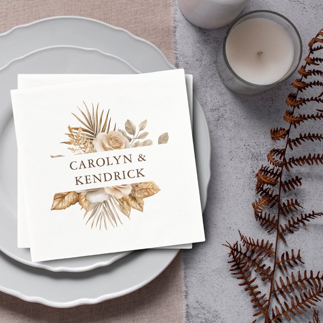 Elegant Boho Neutral Floral Accents Wedding Napkin (Creator Uploaded)