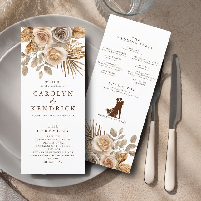 Elegant Boho Neutral Floral Accents Wedding    Program (Creator Uploaded)