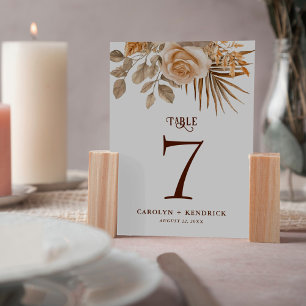 Elegant Boho Neutral Floral Accents Wedding Table Number