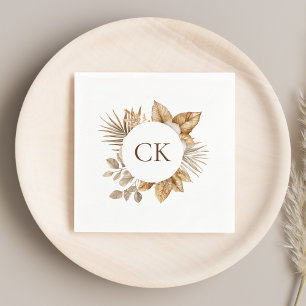 Elegant Boho Neutral Floral Monogram Wedding Napkin