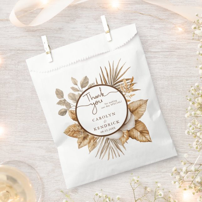 Elegant Boho Neutral Floral Wedding Thank you Favour Bag (Clipped)