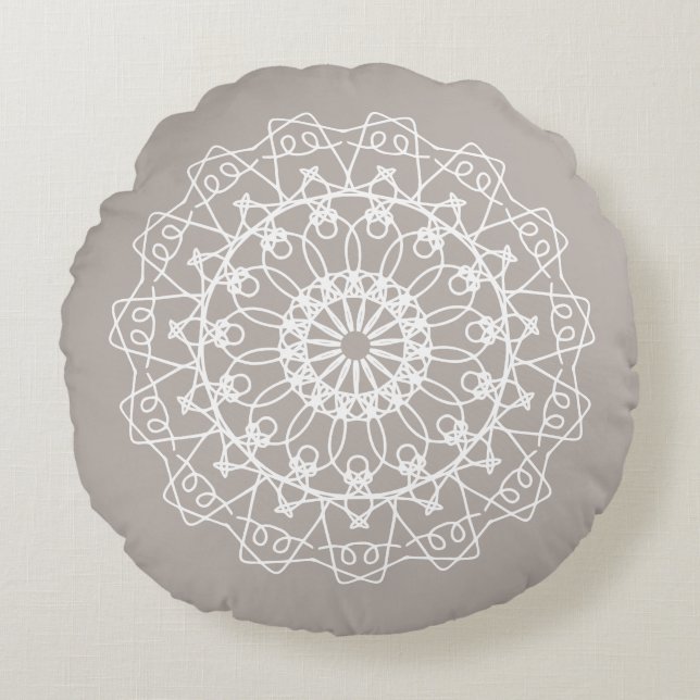 Elegant Boho Neutral Mandala Art Round Cushion (Front)