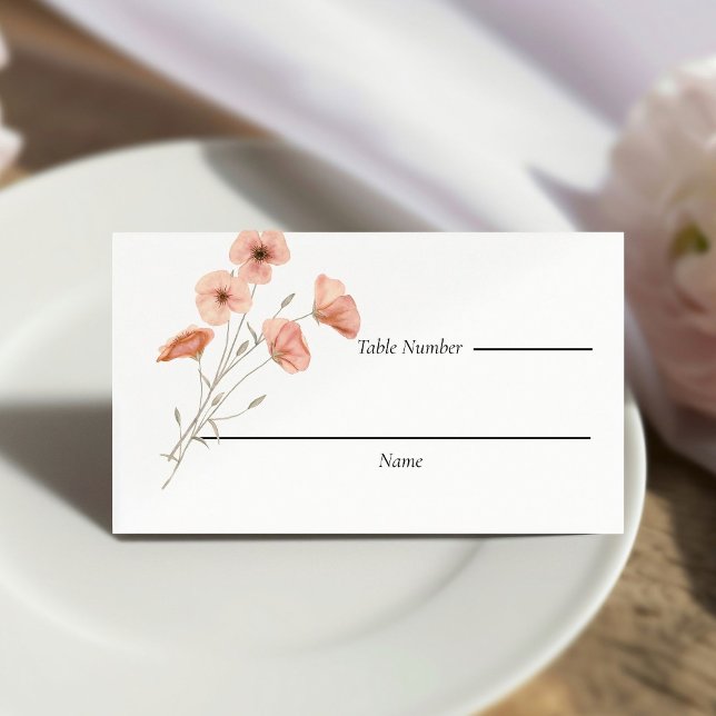 Elegant Boho Orange Poppy Flower wedding Place Card (Creator Uploaded)