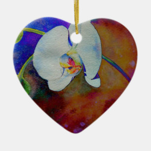 Elegant boho orchid watercolor painting ceramic ornament