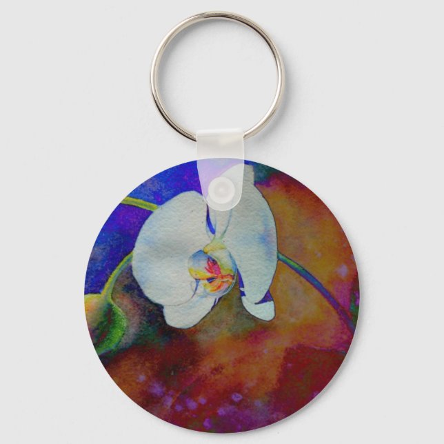 Elegant boho orchid watercolor painting key ring (Front)