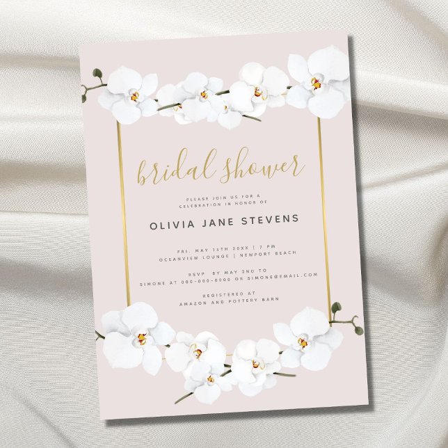 Elegant Boho Orchids Gold Frame Pink Bridal Shower Invitation (Creator Uploaded)