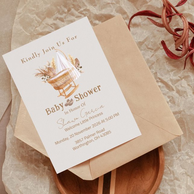 Elegant Boho Pampas Grass Baby Shower Invitation  (Creator Uploaded)