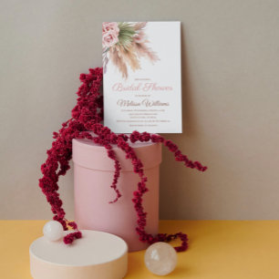 Elegant Boho Pampas Grass Blush Pink Roses Desert Invitation