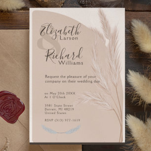 Elegant Boho Pampas Grass Modern Wedding Invitation