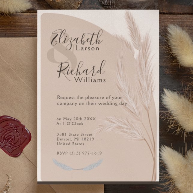 Elegant Boho Pampas Grass Modern Wedding Invitation (Creator Uploaded)