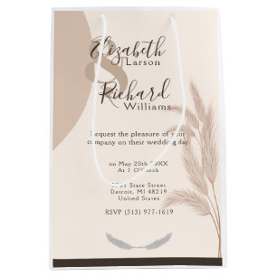 Elegant Boho Pampas Grass Modern Wedding Medium Gift Bag
