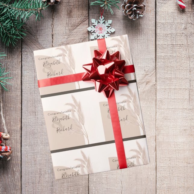 Elegant Boho Pampas Grass Modern Wedding Wrapping Paper (Creator Uploaded)