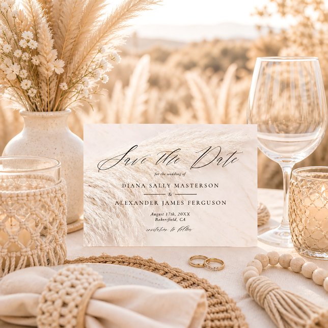 Elegant Boho Pampas Grass Save the Date Card (Creator Uploaded)
