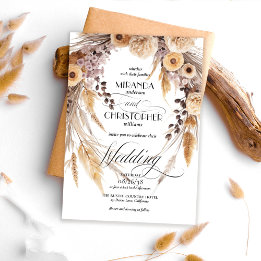 Elegant Boho Pampas Grass Wreath Rustic Wedding Invitation