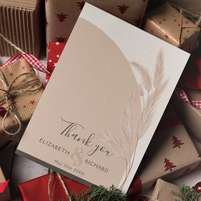 Elegant Boho Pampas Modern Wedding Thank you Card (Creator Uploaded)