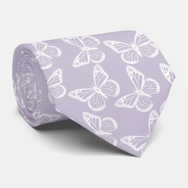  Elegant Boho Pattern Groomsmen Butterfly Lavender Tie (Rolled)