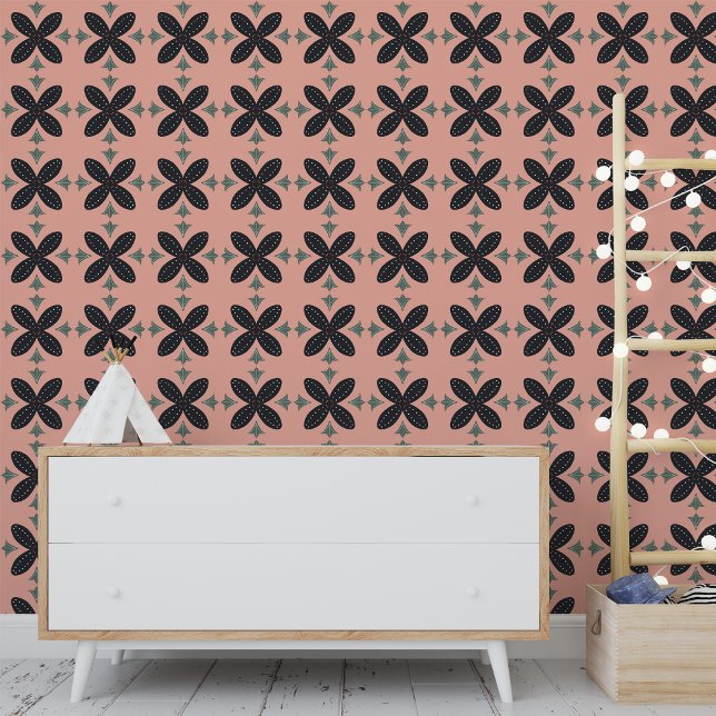 Elegant Boho Peach Black Nordic Pattern Wallpaper (Creator Uploaded)