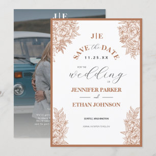 Elegant Boho Peony Botanical Photo Wedding Save The Date