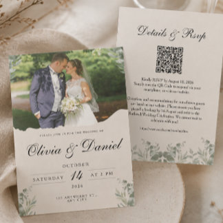 Elegant Boho Photo All in One with QR Wedding Invitation