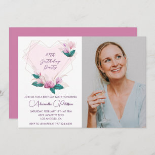 Elegant Boho Pink Floral Photo 47th birthday Invitation