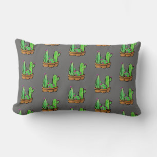 Elegant boho pink flowering cacti succulents lumbar cushion