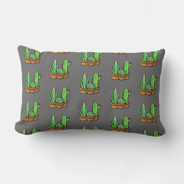 Elegant boho pink flowering cacti succulents  lumbar cushion (Front)