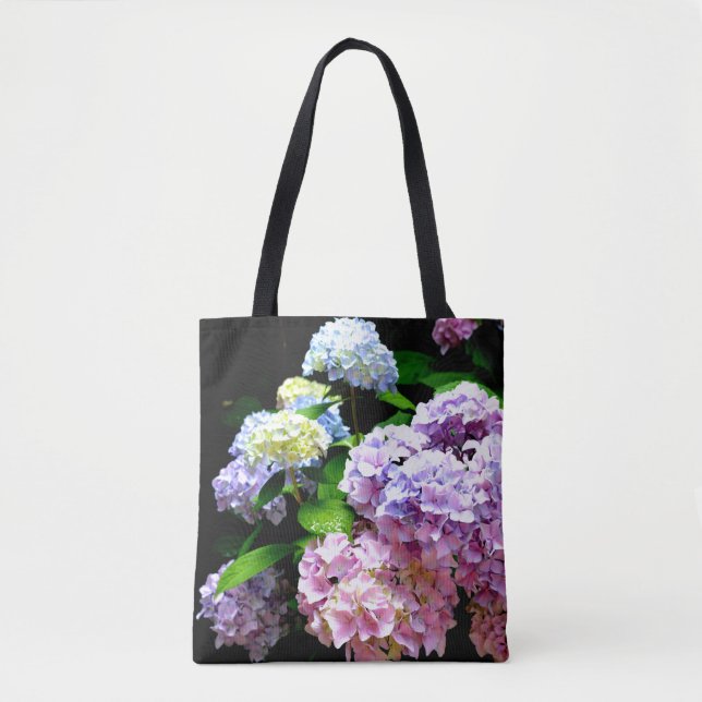 Elegant boho pink purple blue florals hydrangeas tote bag (Front)