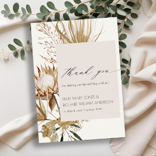 Elegant Boho Protea Dried Palm Floral Wedding Thank You Card