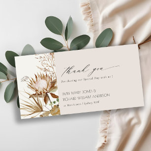 Elegant Boho Protea Dried Palm Floral Wedding Thank You Card