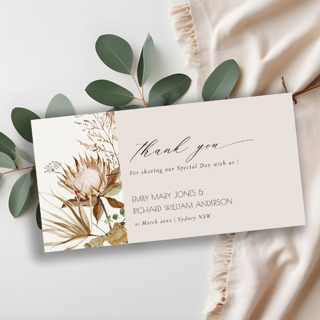 Elegant Boho Protea Dried Palm Floral Wedding  Thank You Card (Creator Uploaded)
