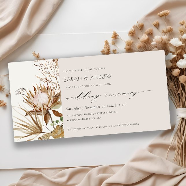Elegant Boho Protea Dry Palm Floral Wedding Invite (Creator Uploaded)