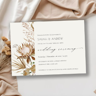 Elegant Boho Protea Dry Palm Floral Wedding Invite