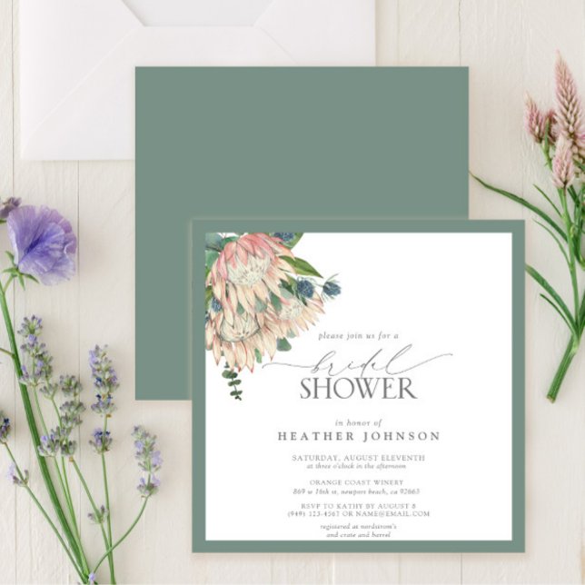 Elegant Boho Protea Watercolor Bridal Shower Invitation (Creator Uploaded)