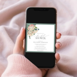 Elegant Boho Protea Watercolor Bridal Shower Invitation