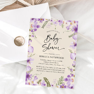 Elegant Boho Purple Florals Girl Baby Shower Invitation