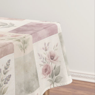 Elegant Boho Purple Quilt Floral Patchwork Pattern Tablecloth