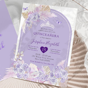 Elegant Boho Purple Roses Girl's Royal Quinceañera Invitation