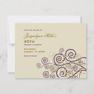 Elegant Boho Purple Spirals Ethnic Adult Birthday Save The Date