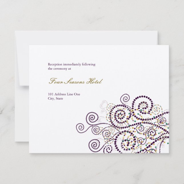 Elegant Boho Purple Spirals Wedding Reception Card (Front)
