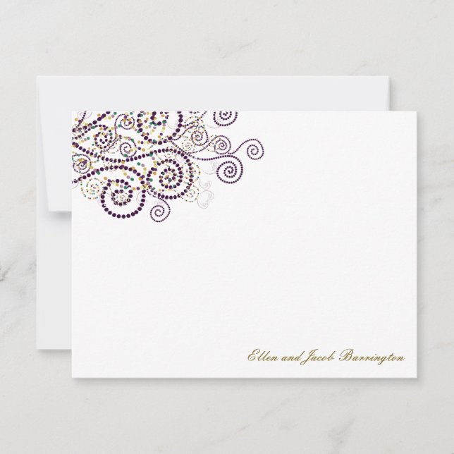 Elegant Boho Purple Spirals Wedding Thank You Card (Front)