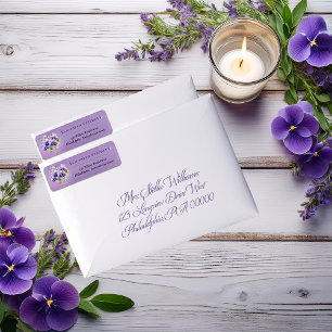 Elegant Boho Purple Violets Floral Return Address Return Address Label
