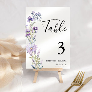 Elegant Boho Purple Wildflower Wedding Table Number