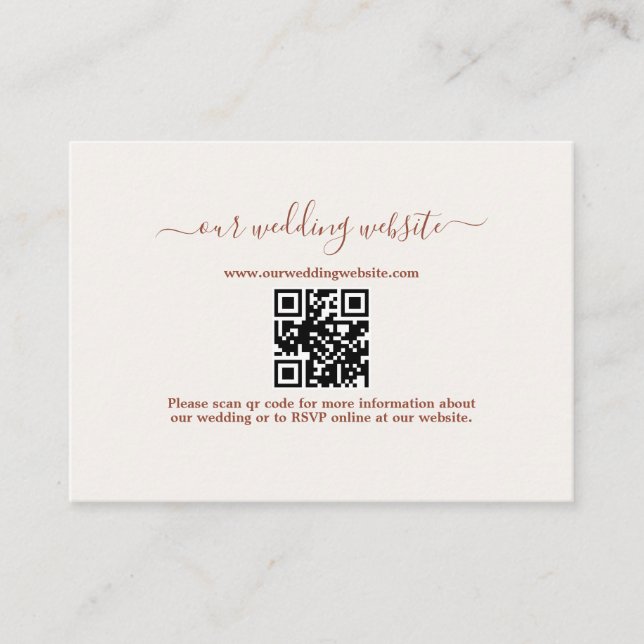 Elegant Boho QR Code Terracotta Wedding Website   Enclosure Card (Front)