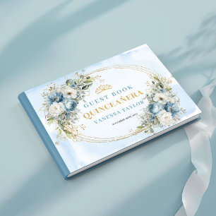 Elegant Boho Quince Sign In Guest Book Gold Blue